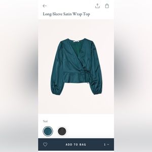 Abercrombie Long sleeve satin wrap top in teal